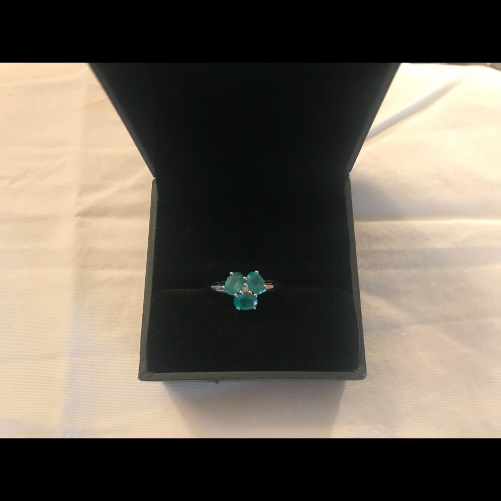 Natural Zambian Emerald and white zircon Ring